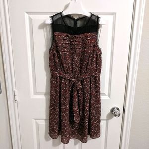 McGinn Flecked Tweed Print Tie Waist Shift Dress 8
